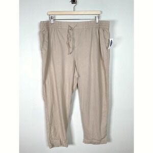 Old Navy Womens XL Beige Linen Blend Elastic Waist Pull On Casual Pants NWT